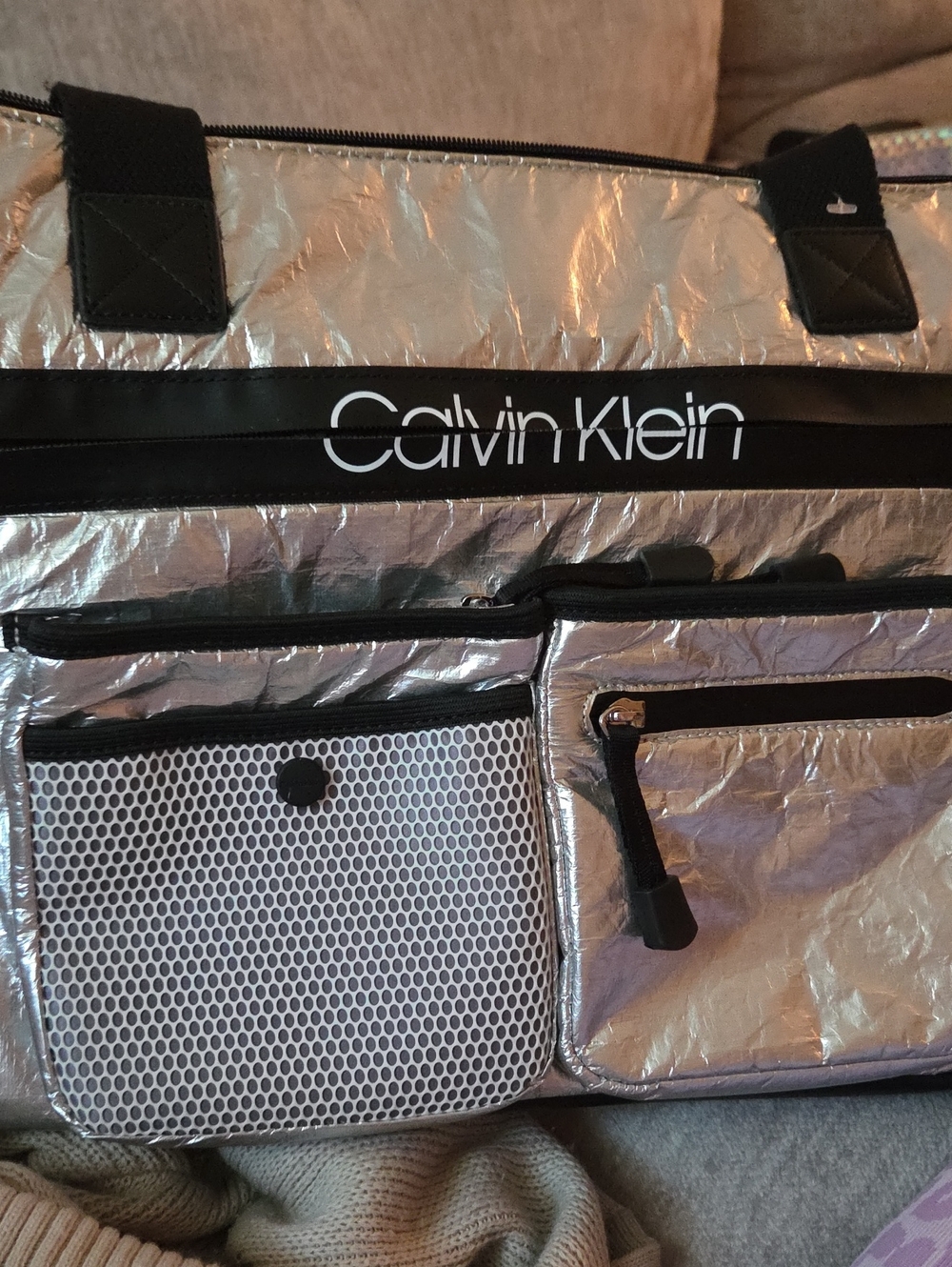 Calvin Klein Men’s Metallic Silver Duffel Bag